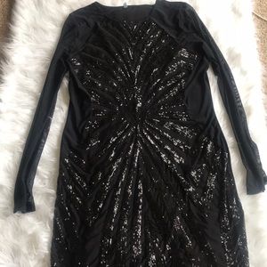 Black Sequin Sheer Front Plus Size Dress